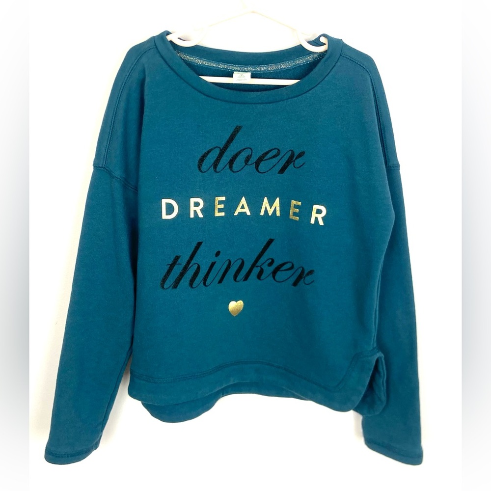 Old Navy Girls Sweatshirt Doer Dreamer Thinker Graphic Blue Size M (8)